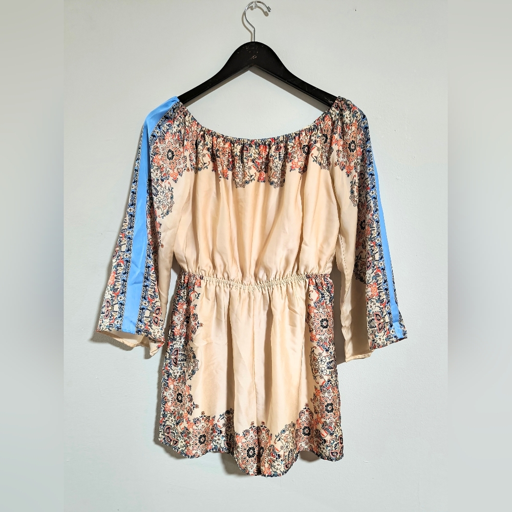 Fab'rik Paisley Blue And Beige Long Sleeve Romper